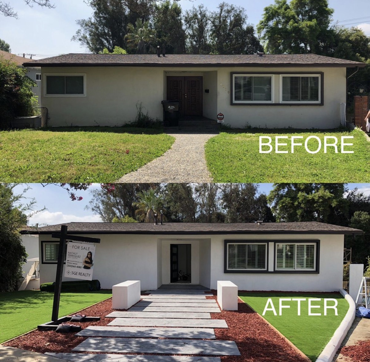 Front exterior remodel before & after