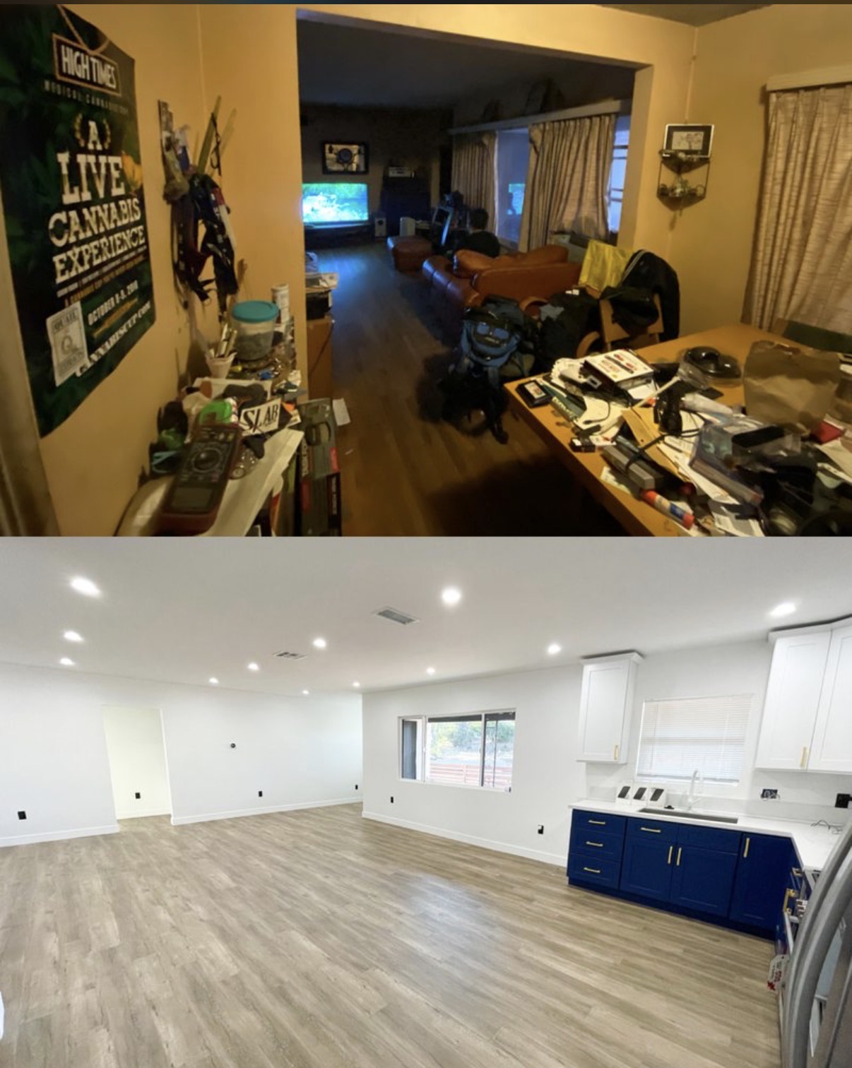 Open living & kitchen remodel — before & after